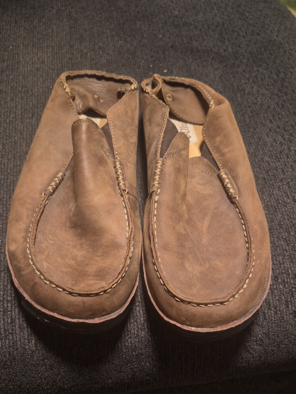 OluKai Men's Brown Leather Slip-On Loafers